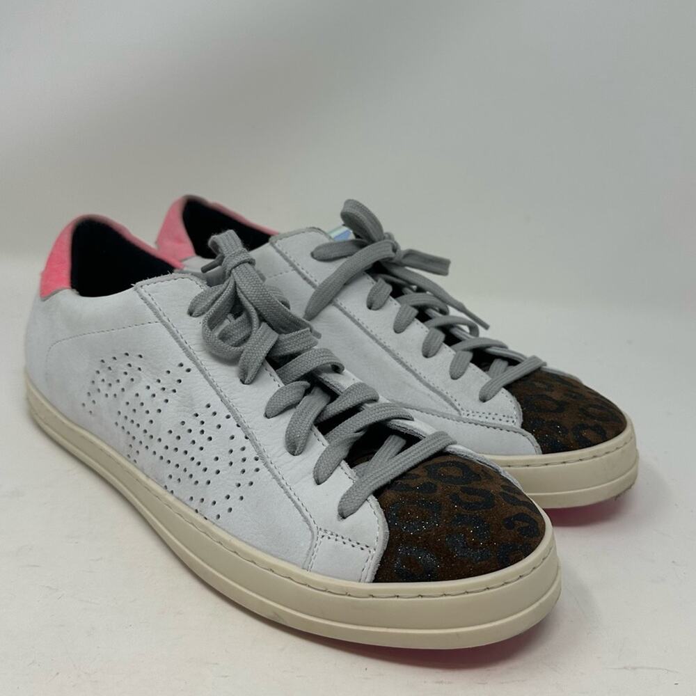 P448 John Sneakers Cheetah Animal Print Leather Shoes Size 41 10 Women’s